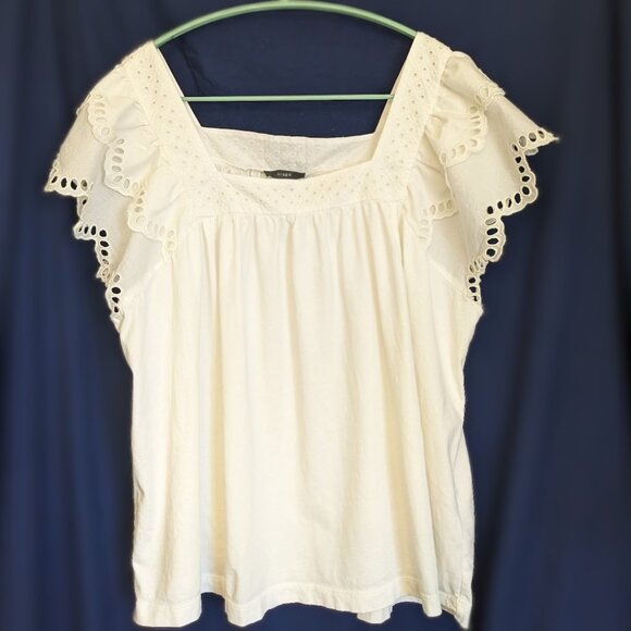 J. Crew Square Neck Embroidered Eyelet 100 % Cotton Blouse - Picture 1 of 4